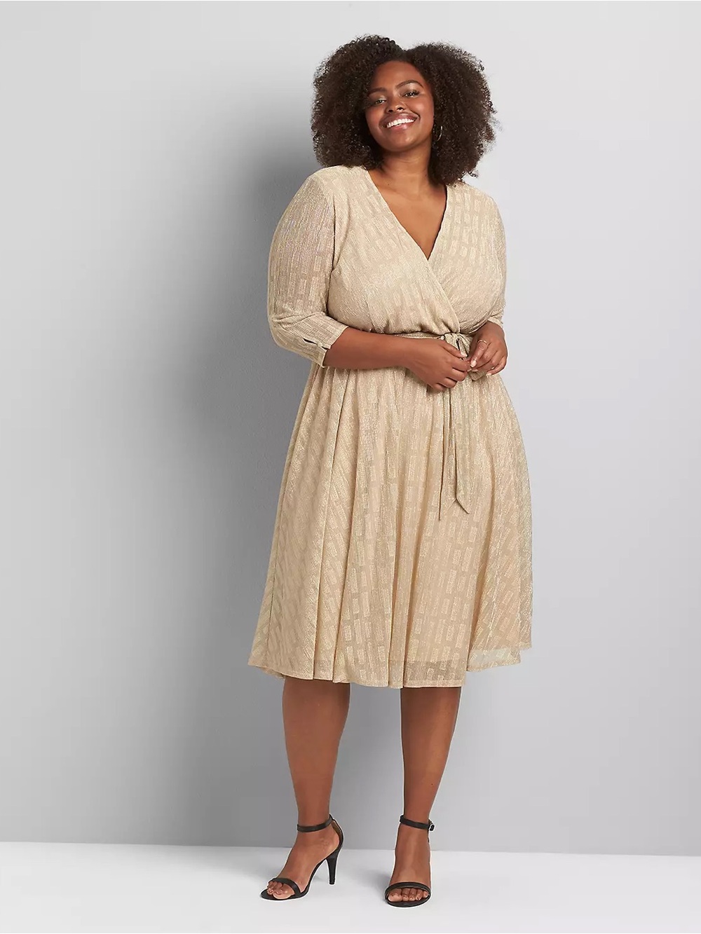 Crossover Textured Midi Dress Gold Event Bridal Lane Bryant Plus Size 24 New NWT